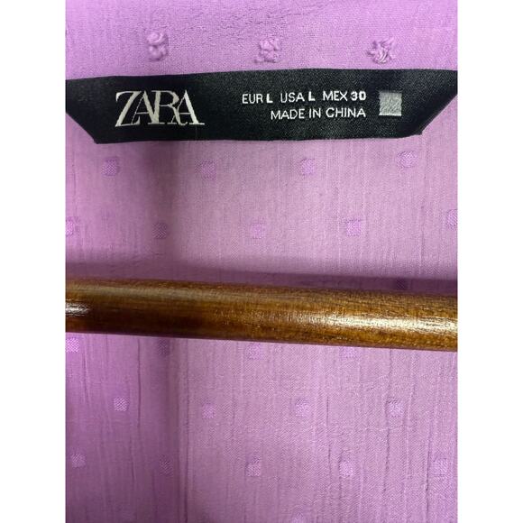 Zara Long Sleeve Ruffle Elastic Cuffs Flounced Hem 3 Buttons Mini Dress L Purple - Picture 9 of 15